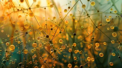 Conceptual art of organic molecules forming a network, natural science, biotechnology