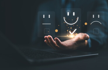 User give rating to service experience on online application, Customer review satisfaction feedback survey concept, Customer can evaluate quality of service leading to reputation ranking of business.