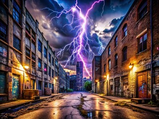 Fototapeta premium Captivating Urban Exploration Photography Featuring a Striking Lightning Icon Amidst Gritty Cityscape Backdrops for Creative Projects and Visual Storytelling