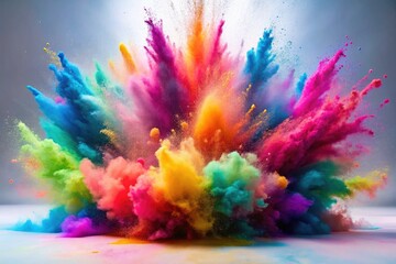 Fototapeta premium Explosive Multicolored Powder Splashes in Low Light for Stunning Holi Celebration Imagery