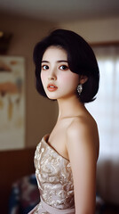 透明感のある女性の美しい横顔ポートレート