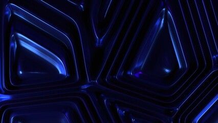 Deep blue layered geometric background with sleek reflections and metallic paint effect, inspired by digital fluidity, abstract art, and modern design aesthetics