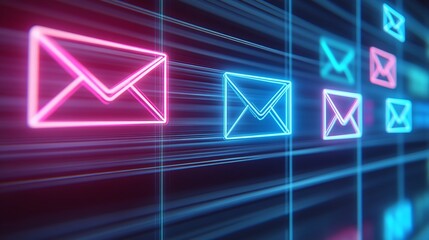 Fototapeta premium Neon Mail Icon Background with Colorful Effects