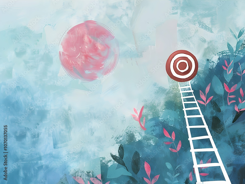 Poster a ladder leading to the target, with multiple ladders and a red bullseye on top of each one