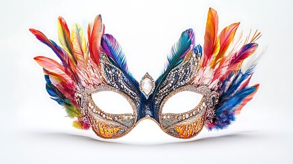 carnival mask with feathers isolated on white
