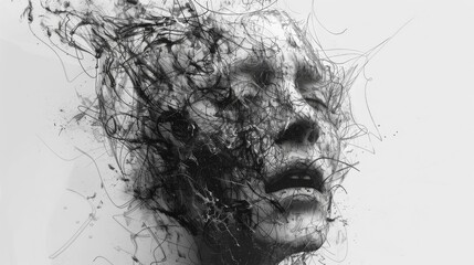 Explosive Zombie Head Pencil Illustration. Generative AI image