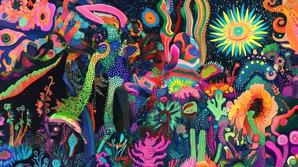 Abstract vibrant colorful psychedelic surrealism background.