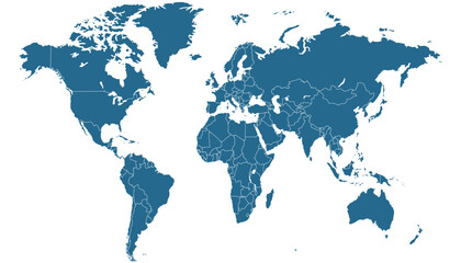 World map. Blue modern vector map. Silhouette map.