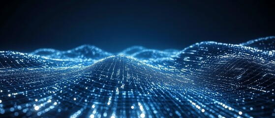 Obraz premium Dark blue background with abstract white digital connections and futuristic technology elements, symbolizing the power of digital networks and innovation