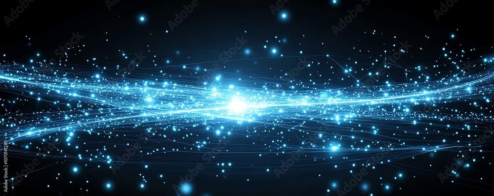 Aufkleber dark blue background with white glowing digital connections and futuristic technology lines, symboli
