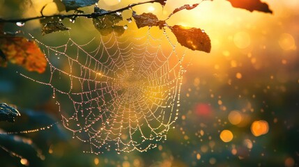 Dewy Spiderweb at Sunset