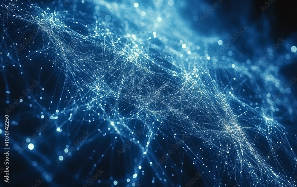 Poster white futuristic technology lines and digital connections on a dark blue background, symbolizing cut