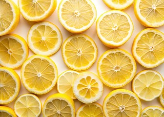 Fototapeta premium Minimalist Photography of Vibrant Yellow Sliced Lemon Halves Against a White Background