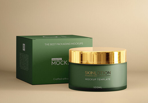 Cosmetic Container With Box Mockup