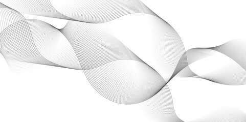 White wave curve lines banner background design. Abstract soft wave lines dynamic flowing gray light isolated background. Vector Illustration of the gray pattern of lines. Black stripes on white	
