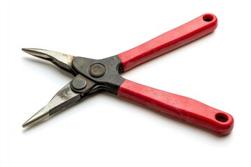 Fototapeta premium Close-up of a red and black pliers isolated on a white background.