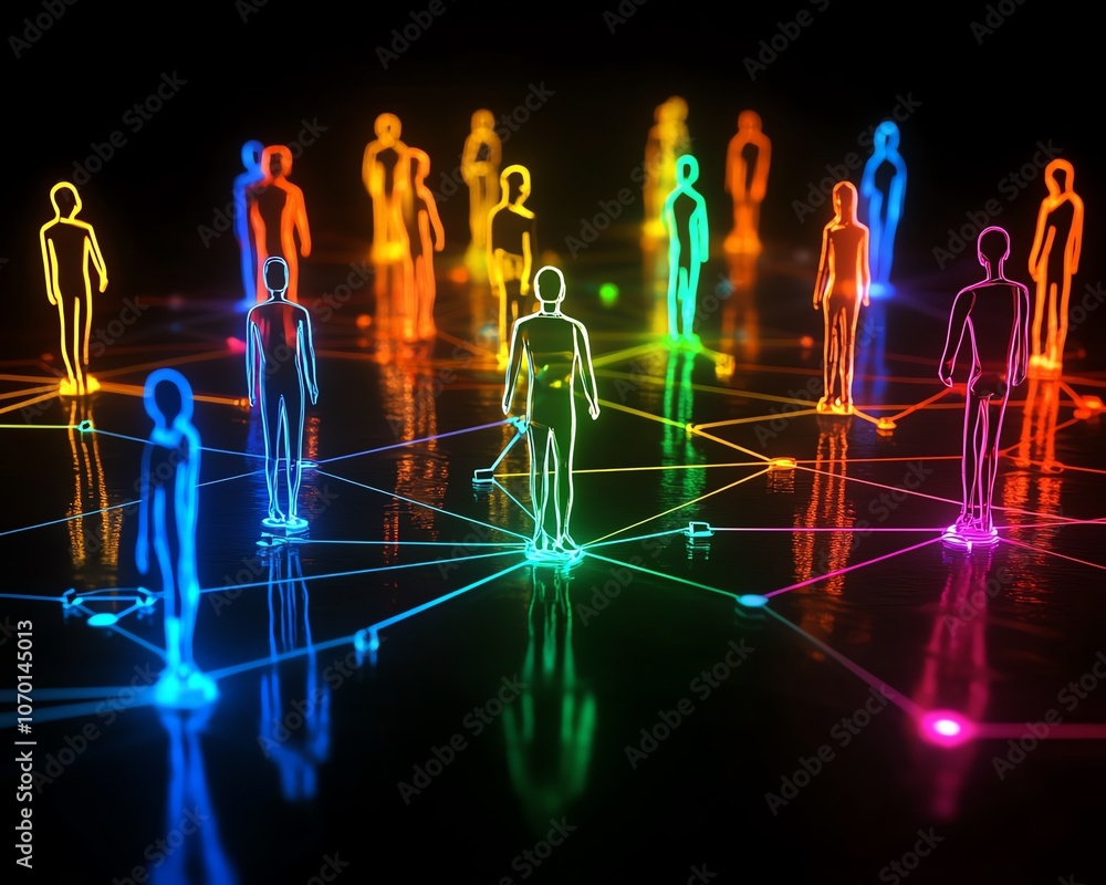 Leinwandbilder digital representation of a network with interconnected figures, symbolizing different people and gr