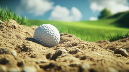 Discover how to master golf bunker shots with precision a close-up view of a golf ball nestled in sand