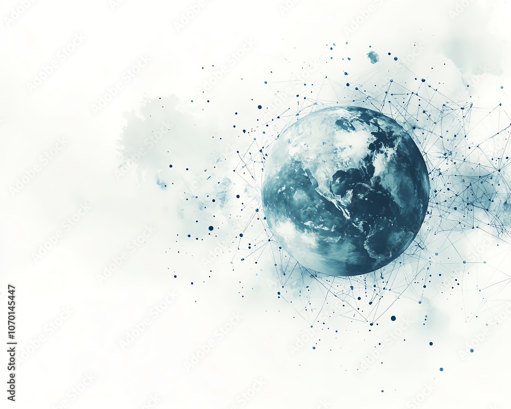 Aufkleber greyblue colored global network design featuring planet earth and connection lines, white space in t