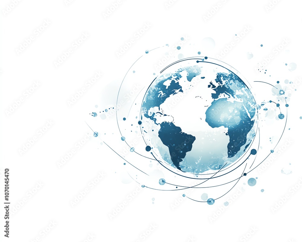 Aufkleber greyblue colored global network design featuring planet earth and connection lines, white space in t