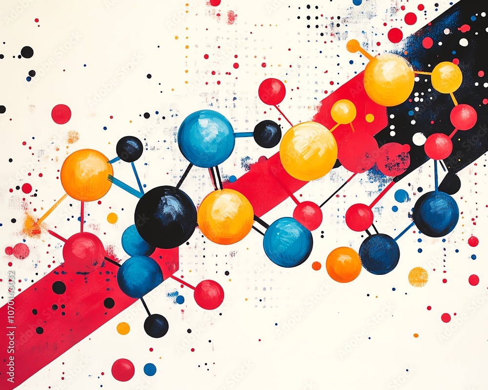 Aufkleber vibrant molecular structures and abstract geometric patterns on a white background, showcasing creat