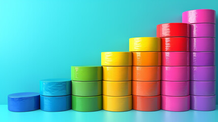 Colorful Gradient Bar Chart in Cylindrical Shapes Representing Growth and Success
