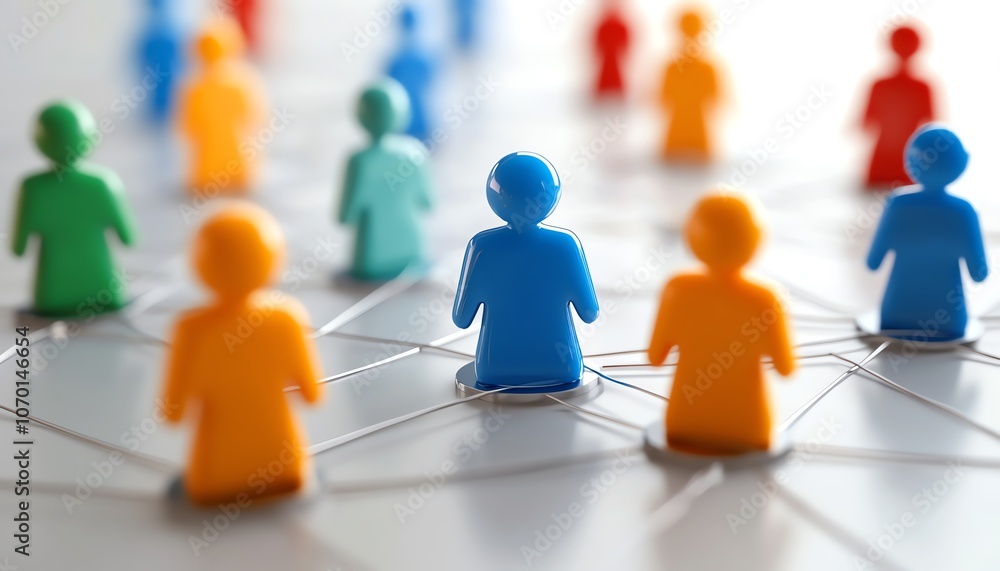 Leinwandbilder A network of interconnected figures representing different people or groups in the digital space, symbolizing global connectivity and collaboration