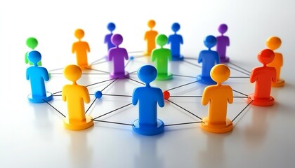 A network of interconnected figures representing different people or groups in the digital space, symbolizing global connectivity and collaboration