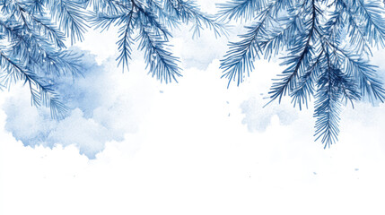 Obraz premium Snowy Blue Pine Branches Over White Space