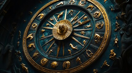 Obraz premium Zodiac signs inside of horoscope circle. Astrology in the sky with many stars and moons astrology and horoscopes concept