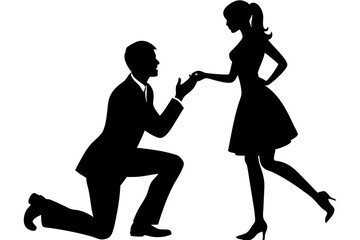 engagement silhouettes of a man proposing vector art illustration