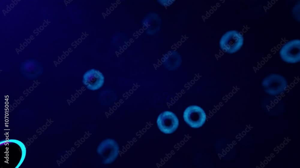Wall mural abstract blue animated backdrop with bokeh energy particles, 4k loop