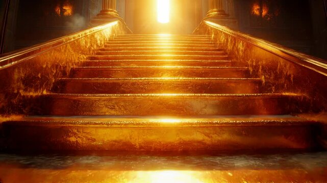 Golden Stairway to Heaven Divine Light, Success, and Achievement Concept