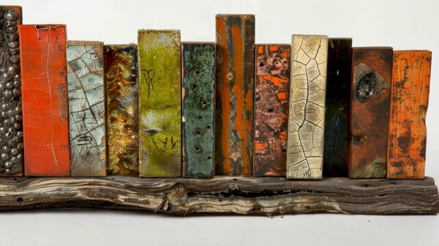 A mixed media sculpture consisting of eight different textures and materials representing the diverse elements within an octet.
