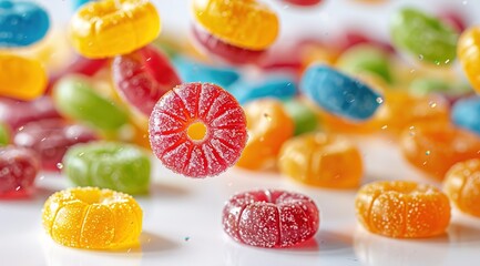 Colorful raibow candy falling isolated on a white 