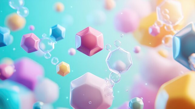 3D illustration of titanium dioxide nanoparticles shaped like hexagonal crystals showcasing applications in medicine and cosmetics chemistry paper industry