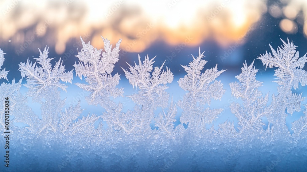 Poster intricate frost patterns on a window pane