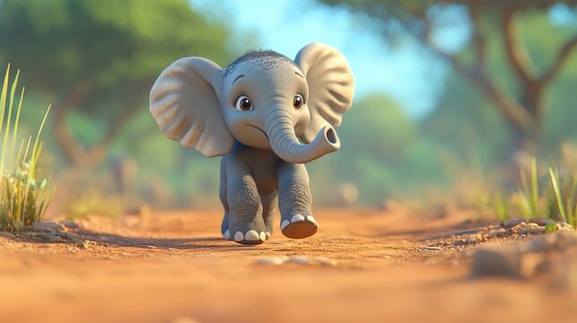 Baby elephant gingerly crossing a rustic dirt road showcasing the innocence of wildlife