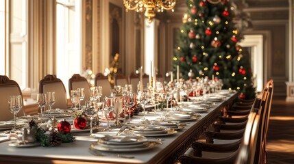 Elegant Grand Dining Room Set for Christmas Celebration