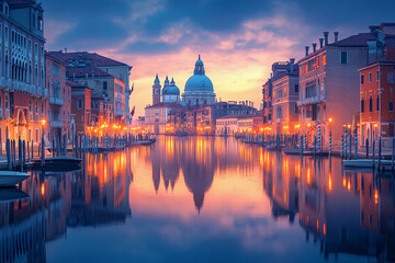 Fototapeta premium Serene sunset over the Grand Canal in Venice during twilight
