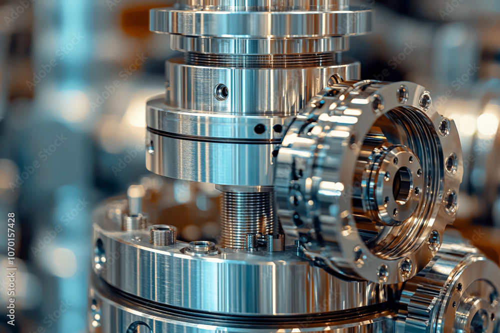 Poster close-up view of intricate machinery components in a workshop