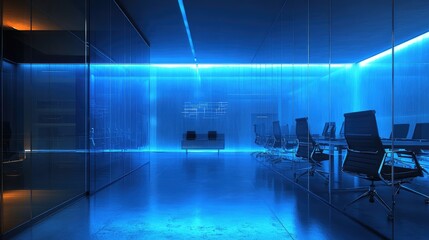 Office background, modern office interior, Modern Office Interior with Blue Ambient Lighting