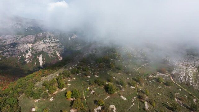 Nice drone view of Col de Vence in Provence in the clouds
