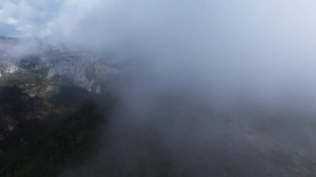 Aerial view of Col de Vence in the clouds in Provence