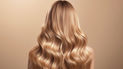 Fototapeta premium Golden blonde hair with soft waves on neutral background