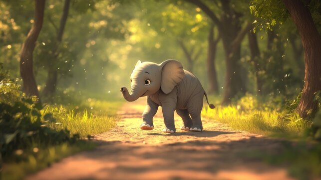 Baby elephant gingerly crossing a rustic dirt road showcasing the innocence of wildlife