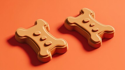 Obraz premium Two delicious steak flavored dog treats shaped in fun cut out designs ideal for rewarding pets and enhancing mealtime excitement