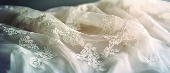 Fototapeta premium Delicate lace fabric with intricate patterns bathed in soft, natural light creates an ethereal ambiance.