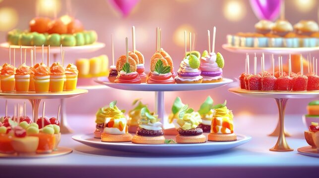 Elegant gourmet food presentation featuring a variety of walk around appetizers for sophisticated events