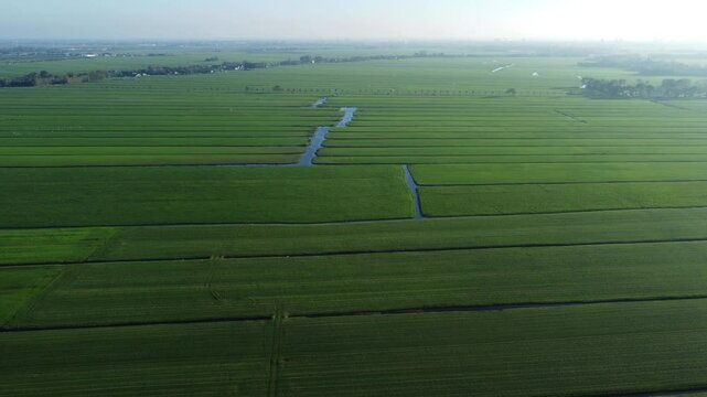 Serene countryside location, misty horizon background, aerial scenery